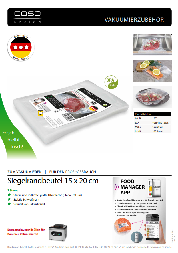 Caso | Sealed edge bags | 01283 | 100 bags | Dimensions (W x L) 15 x 20 cm - Image 3