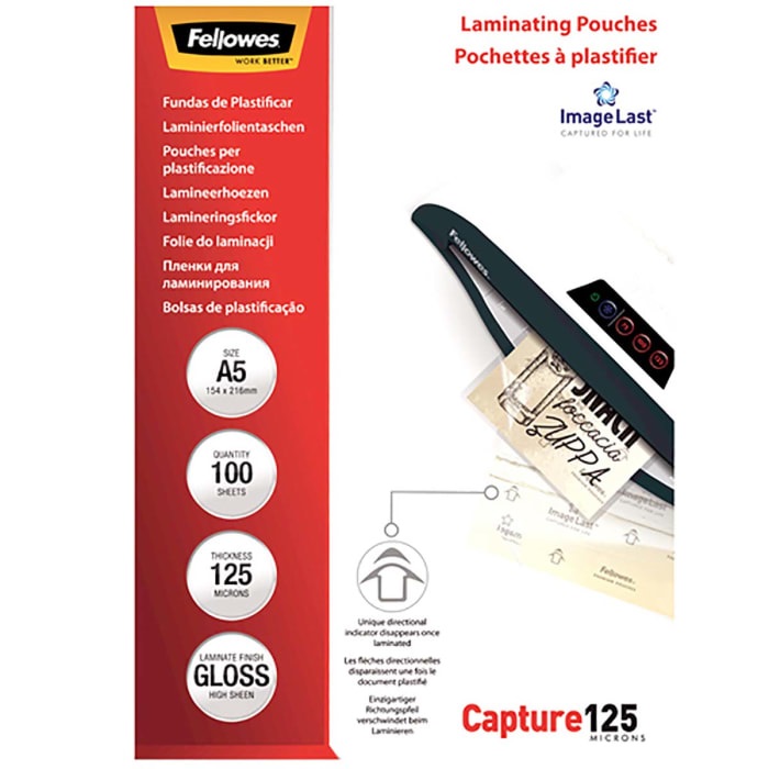 Fellowes | Laminating Pouch | A3 | Glossy | Thickness: 125 micron, Qty Per Pack: 100 pcs; Ideal for notices, craft materials, signage and frequently handled documents - Image 7