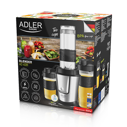 Adler | Blender | AD 4081 | Tabletop | 800 W | Jar material BPA Free Plastic | Jar capacity 0.4 + 0.57 L | Ice crushing | Black/Stainless steel - Image 9