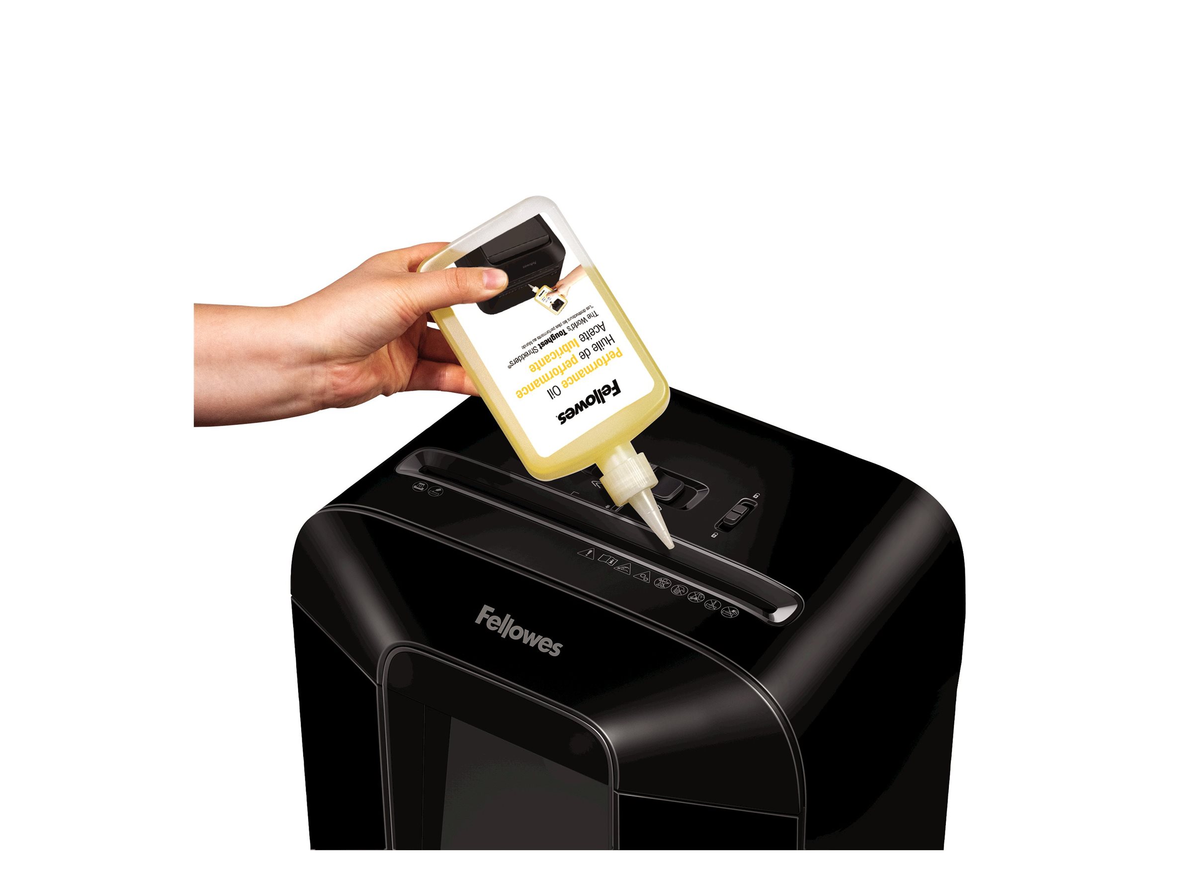 Fellowes | Shredder Oil 355 ml | For use with all Fellowes cross-cut and micro-cut shredders. Oil shredder each time wastebasket is emptied or a minimum of twice a month. Plastic squeeze bottle with extended nozzle ensures complete coverage - Image 5