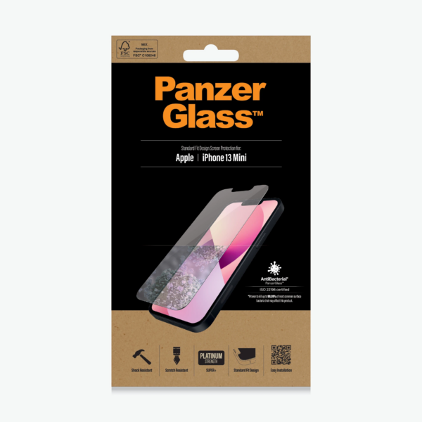 PanzerGlass | Clear Screen Protector | Apple | iPhone 13 Mini | Tempered glass | Antibacterial glass; Resistant to scratches and bacteria; Shock absorbing; Easy to install