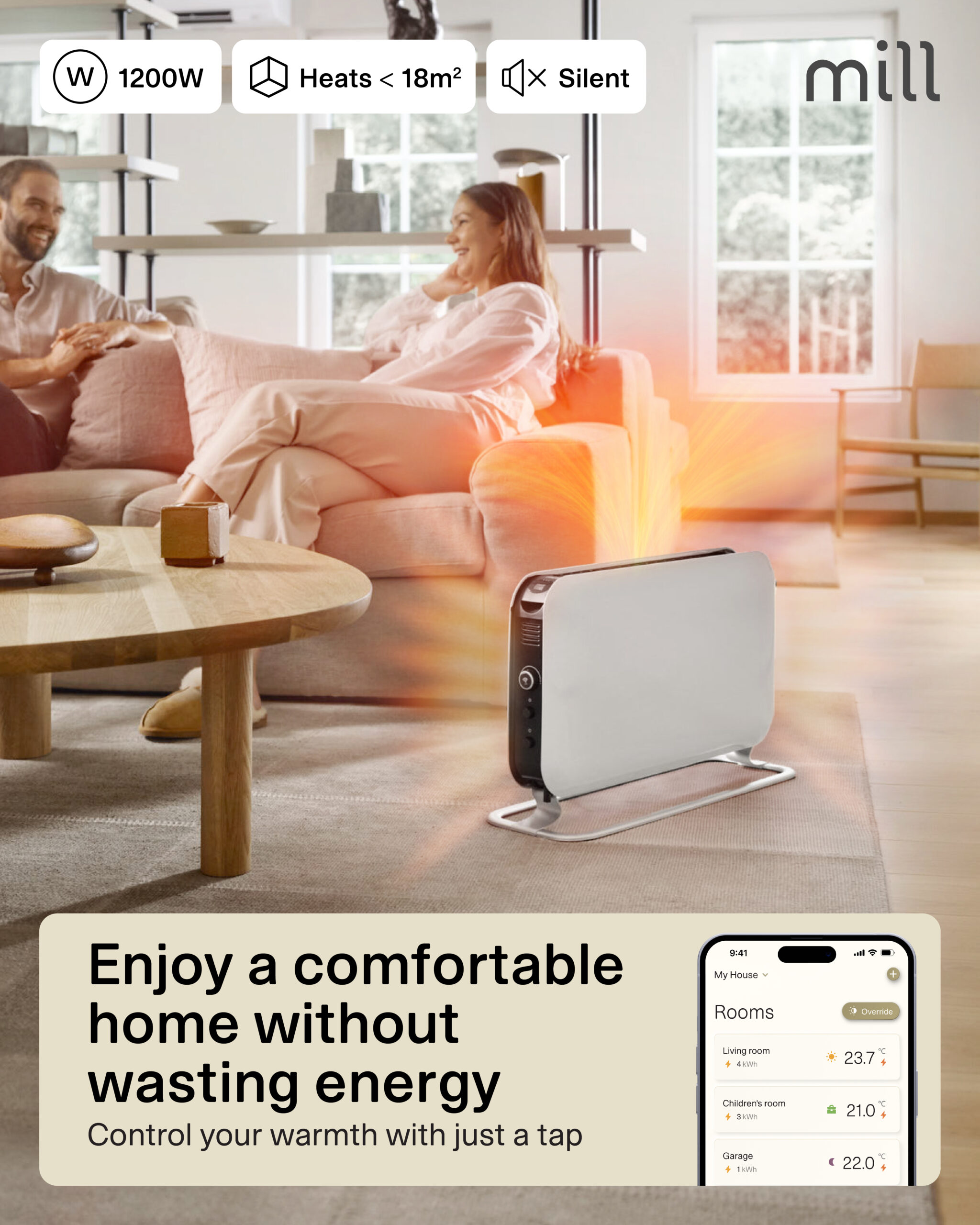 Mill | Heater | CO1200WIFI3 GEN3 | Convection Heater | 1200 W | Number of power levels 3 | Suitable for rooms up to 14-18 m² | White | N/A - Image 10