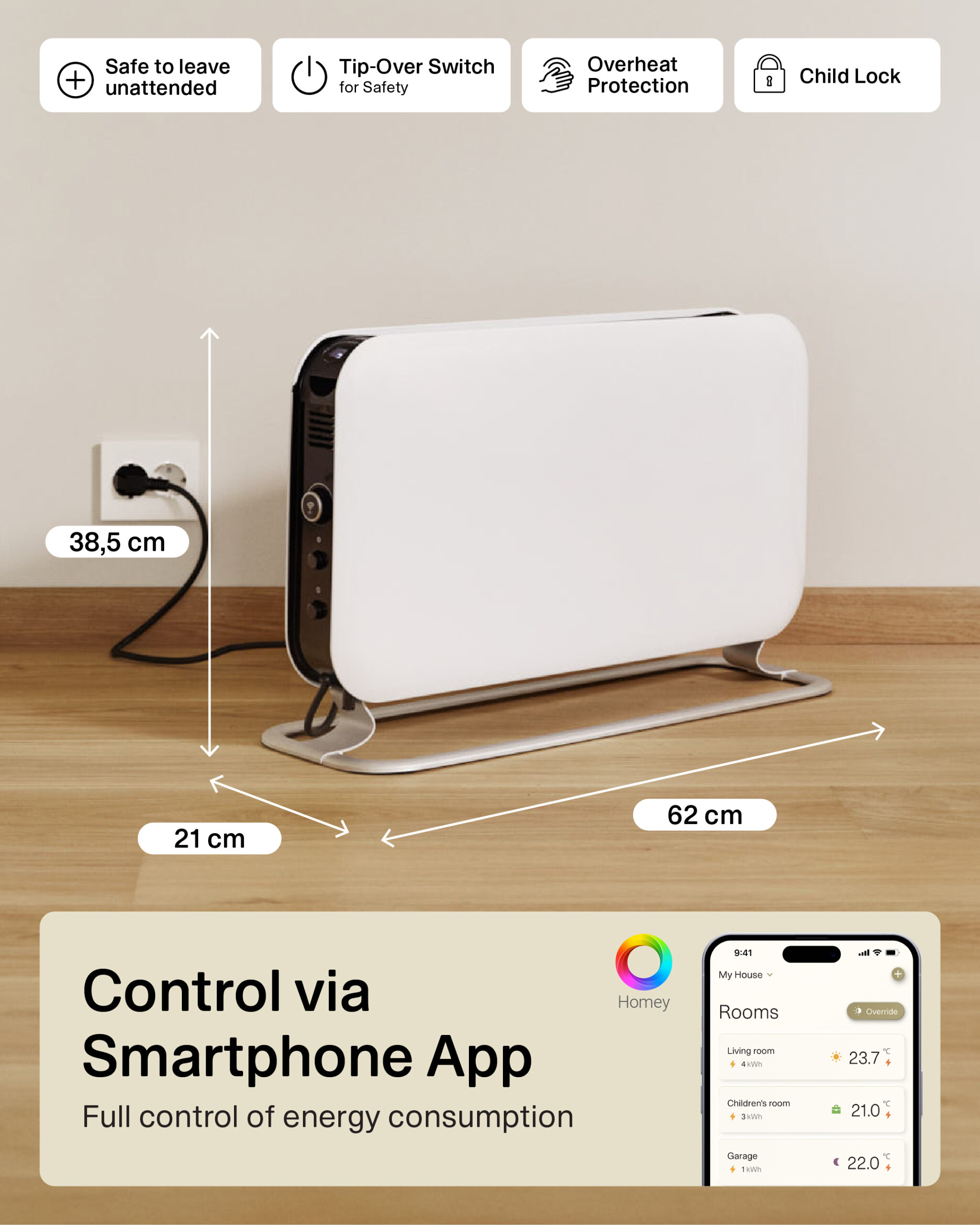 Mill | Heater | CO1200WIFI3 GEN3 | Convection Heater | 1200 W | Number of power levels 3 | Suitable for rooms up to 14-18 m² | White | N/A - Image 12