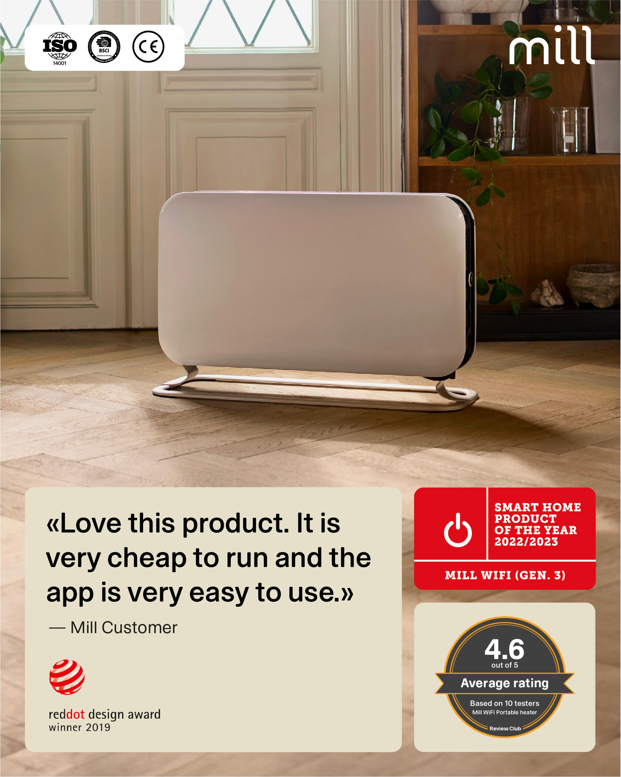 Mill | Heater | CO1200WIFI3 GEN3 | Convection Heater | 1200 W | Number of power levels 3 | Suitable for rooms up to 14-18 m² | White | N/A - Image 13