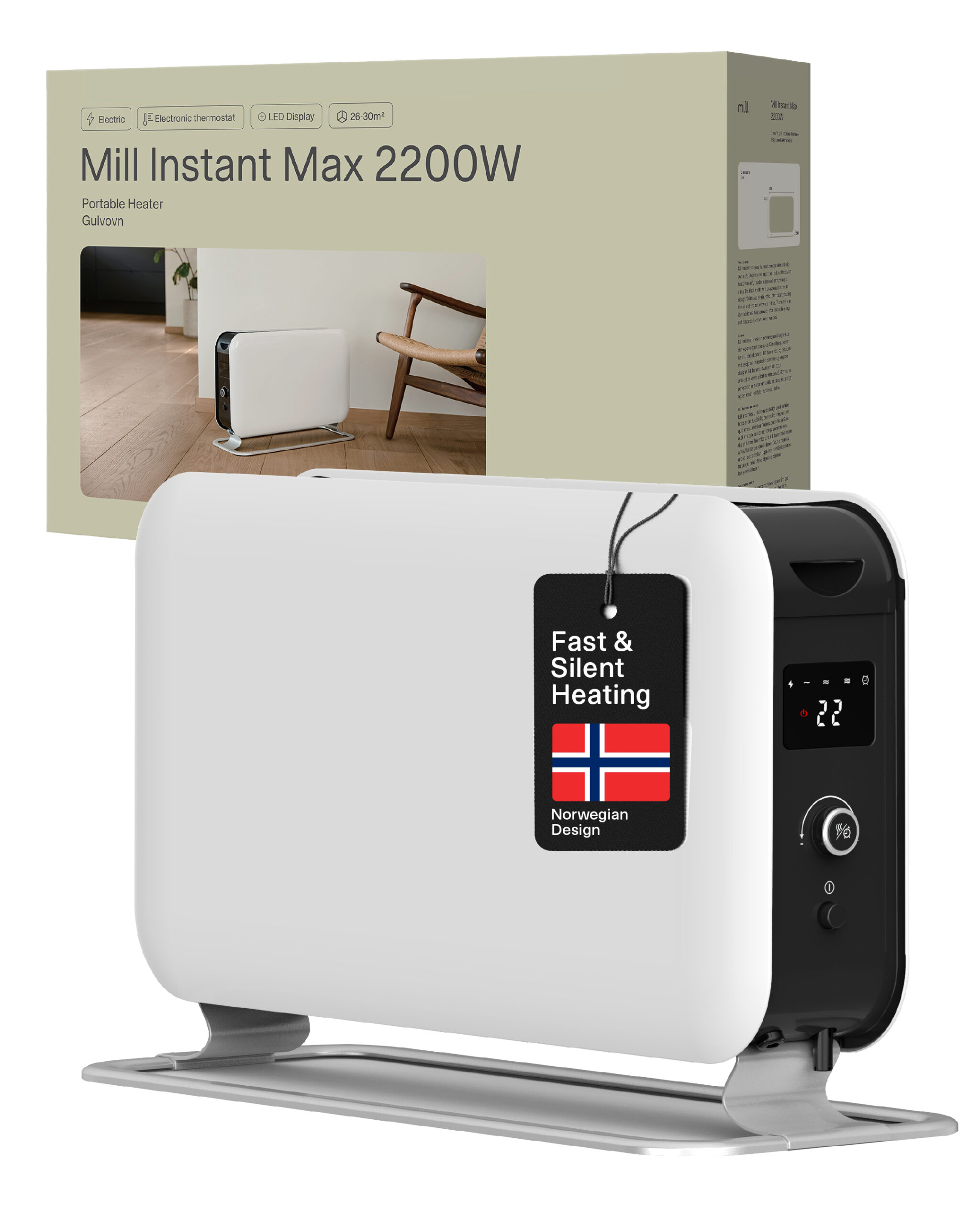 Mill | Heater | CO2200LEDMAX | Convection Heater | 2200 W | Number of power levels 3 | Suitable for rooms up to 5-30 m² | White