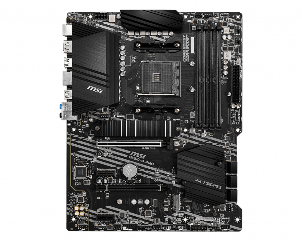 MSI | B550-A PRO | Processor family AMD | Processor socket AM4 | DDR4 DIMM | Memory slots 4 | Supported hard disk drive interfaces SATA, M.2 | Number of SATA connectors 6 | Chipset AMD B550 | ATX - Image 3