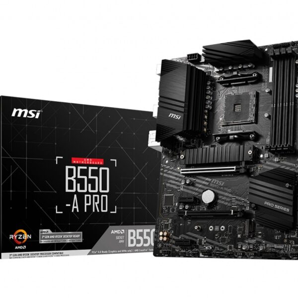 MSI | B550-A PRO | Processor family AMD | Processor socket AM4 | DDR4 DIMM | Memory slots 4 | Supported hard disk drive interfaces SATA, M.2 | Number of SATA connectors 6 | Chipset AMD B550 | ATX
