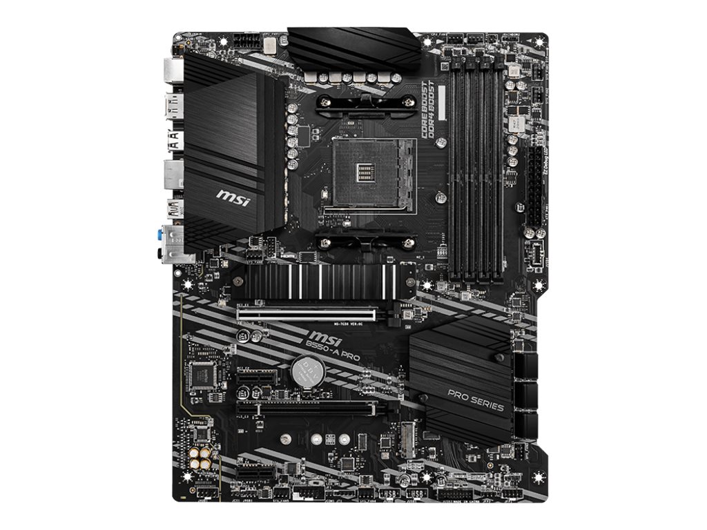 MSI | B550-A PRO | Processor family AMD | Processor socket AM4 | DDR4 DIMM | Memory slots 4 | Supported hard disk drive interfaces SATA, M.2 | Number of SATA connectors 6 | Chipset AMD B550 | ATX - Image 2