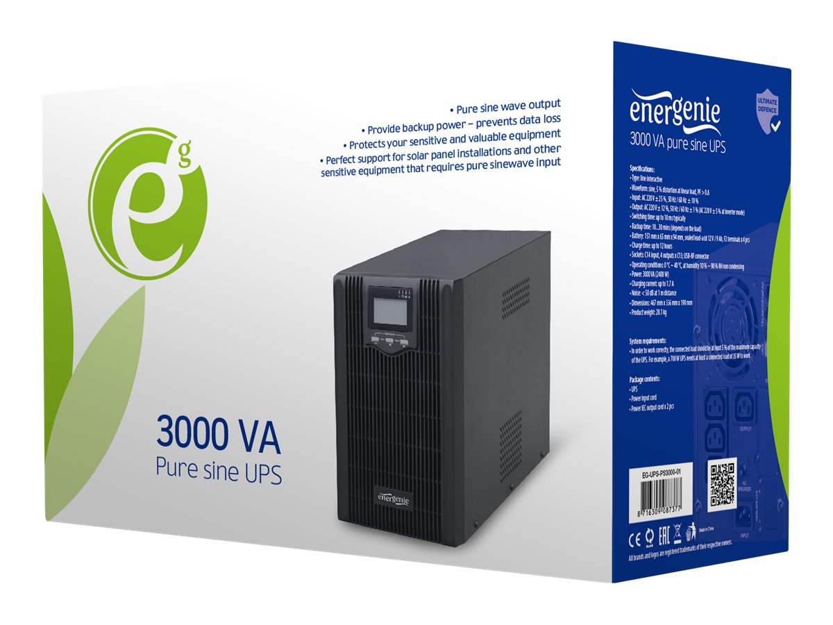 EnerGenie | 3000VA pure sine wave UPS | EG-UPS-PS3000-01 LCD display, USB, | 3000 VA | 2400 W - Image 4