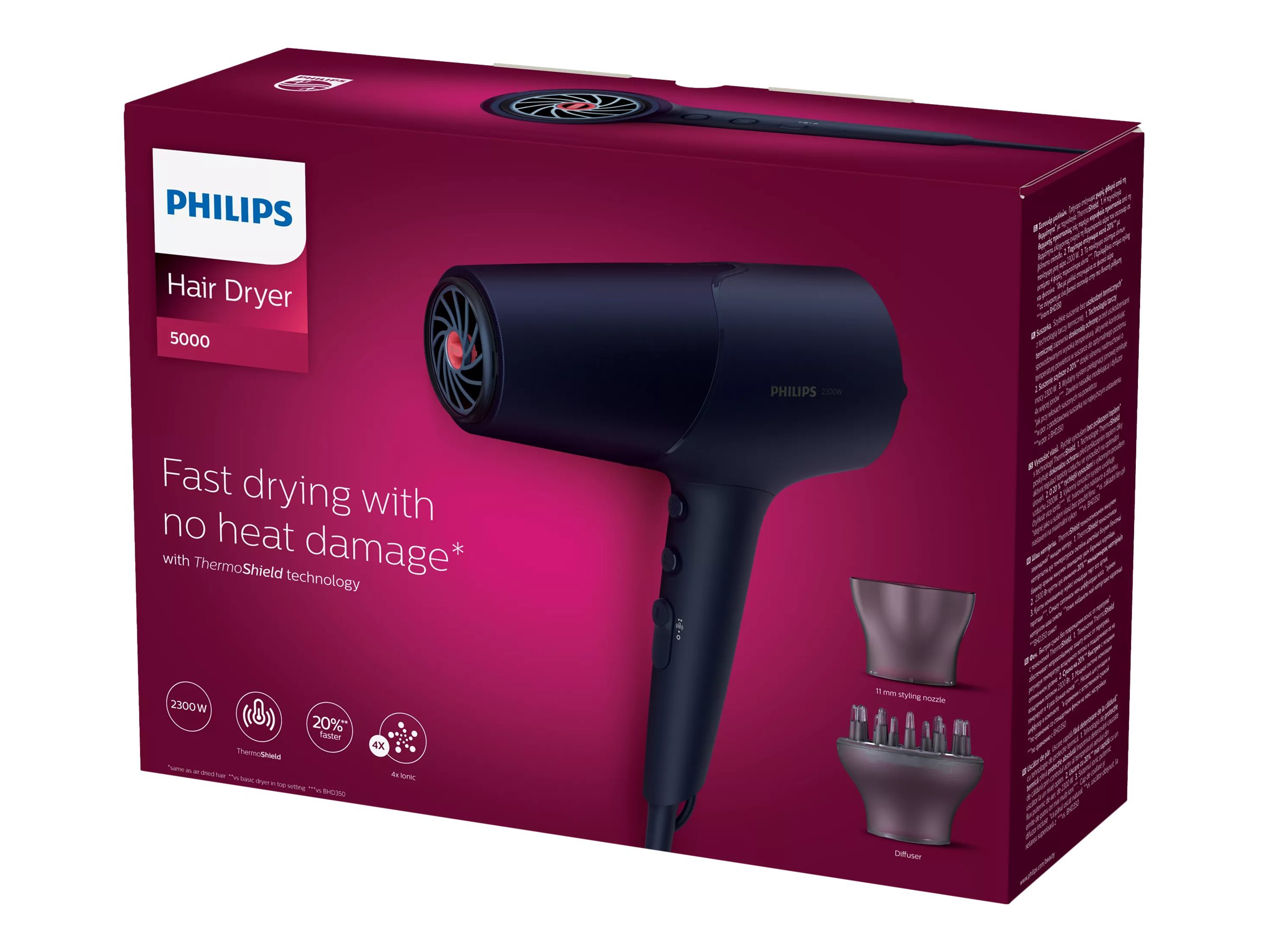 Philips | Hair Dryer | BHD510/00 | 2300 W | Number of temperature settings 3 | Ionic function | Diffuser nozzle | Blue/Metal - Image 8