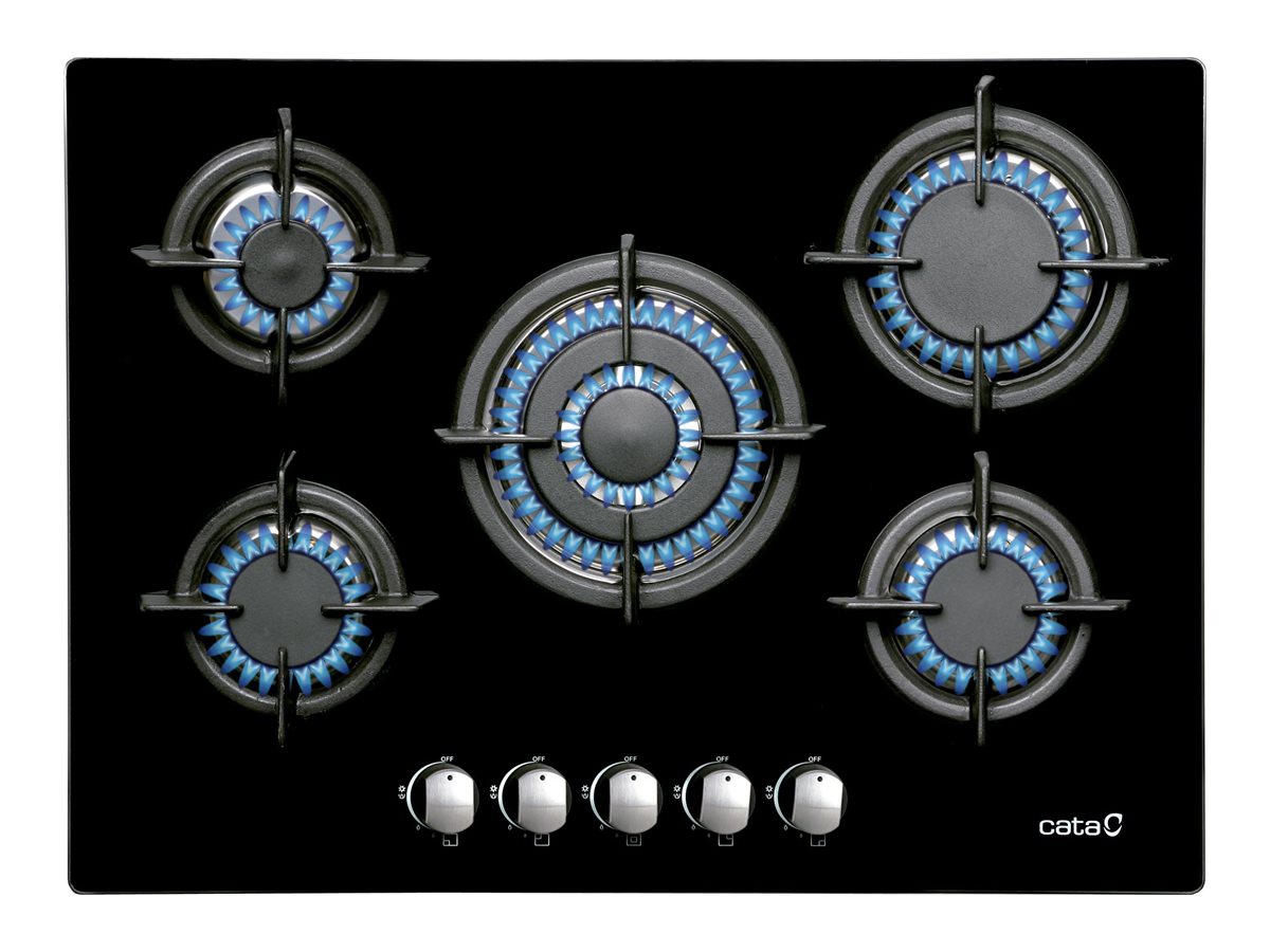 CATA | Hob | L 7005 CI BK | Gas on glass | Number of burners/cooking zones 5 | Rotary knobs | Black - Image 2