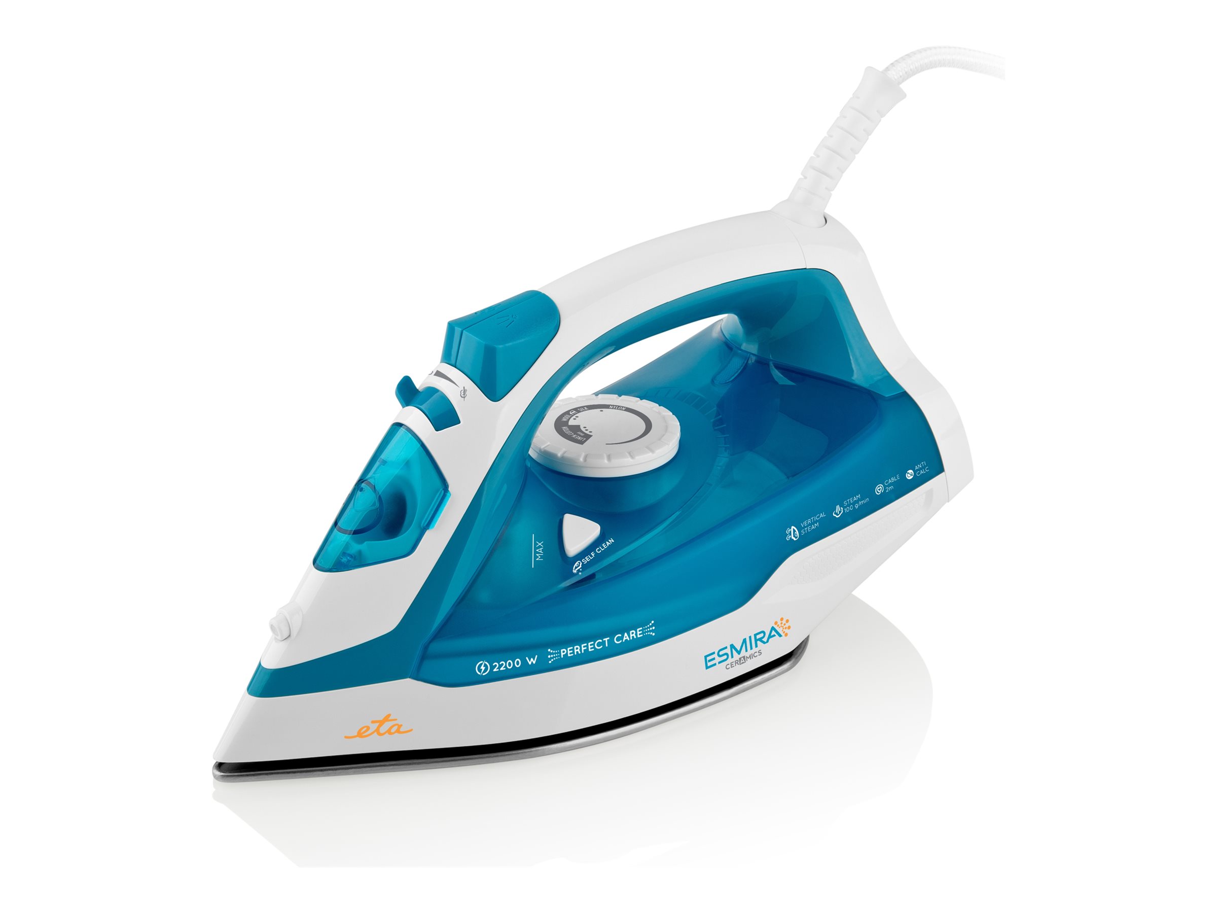 ETA | Iron | Esmira ETA027390000 | Steam Iron | 2200 W | Water tank capacity 380 ml | Continuous steam 40 g/min | Steam boost performance 100 g/min | Turquoise - Image 2