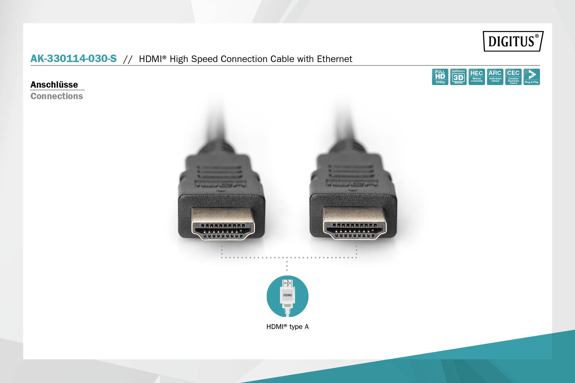 Digitus | High Speed HDMI Cable with Ethernet | AK-330114-030-S | HDMI male (type A) | HDMI male (type A) | HDMI to HDMI | 3 m - Image 5