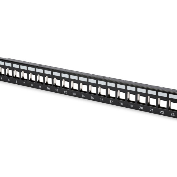 Digitus | Modular Patch Panel | DN-91411 | Black | Layout Keystone Entry: Straight; Area of application: 483 mm (19") cabinet; Suitable for 483 mm (19") cabinet mounting; Housing material: 1.5 mm SPCC cold rolled stell sheet, powder-coated; Ports: 24
