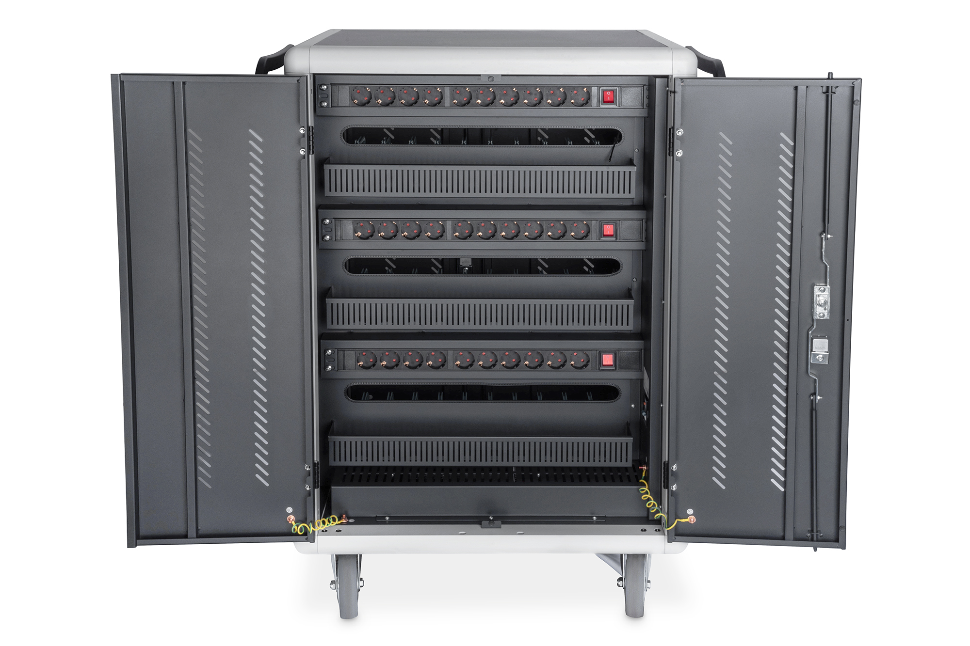 Digitus | Black | Charging Trolley 30 Notebooks / Tablets up to 16" | Pressure lock system with swiveling lever handle on the front and back door, lockable; Safety plug socket with switch on the side - Image 5