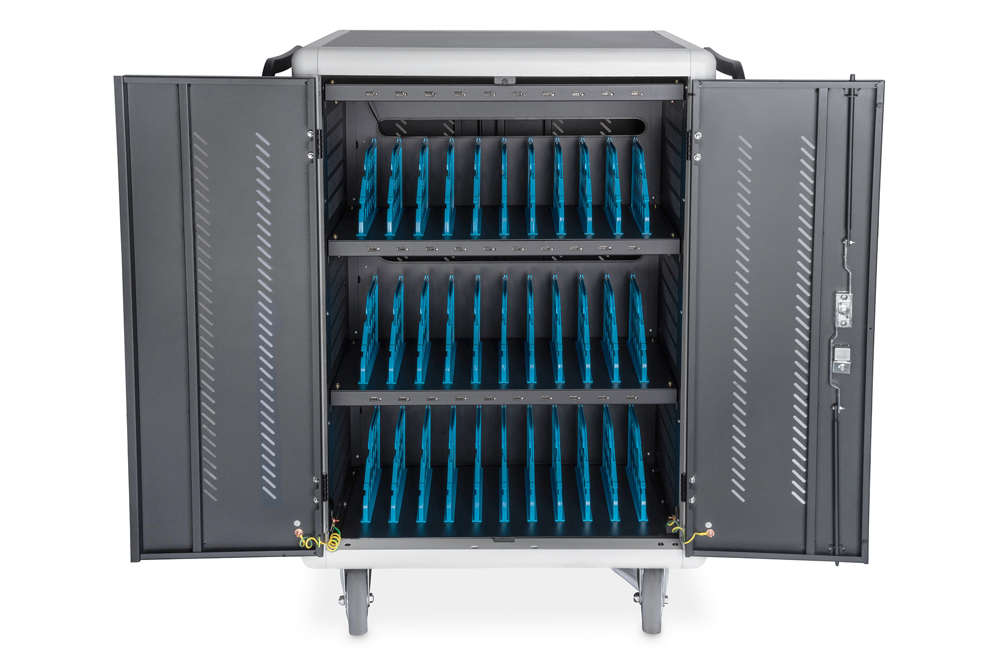 Digitus | Black | Charging Trolley 30 Notebooks / Tablets up to 16" | Pressure lock system with swiveling lever handle on the front and back door, lockable; Safety plug socket with switch on the side - Image 7