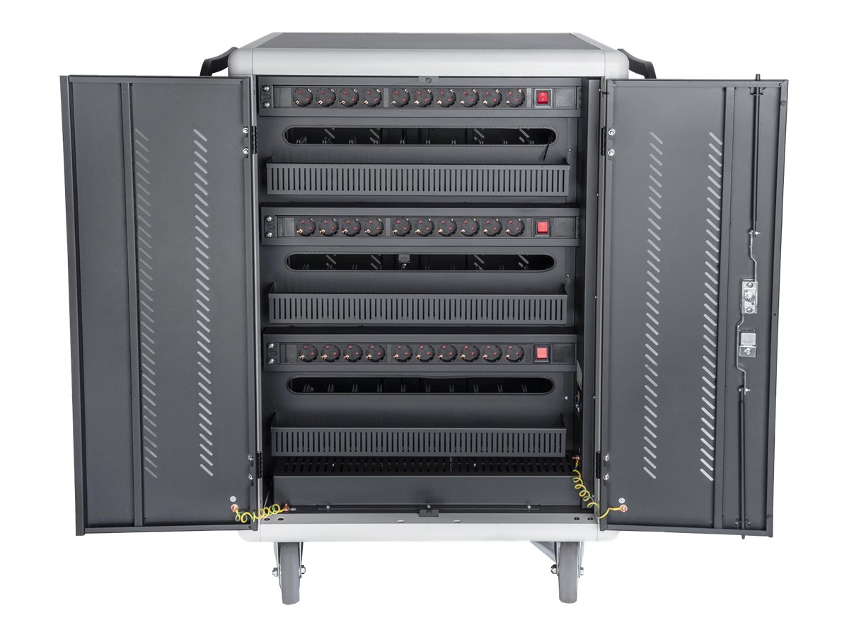 Digitus | Black | Charging Trolley 30 Notebooks / Tablets up to 16" | Pressure lock system with swiveling lever handle on the front and back door, lockable; Safety plug socket with switch on the side - Image 4