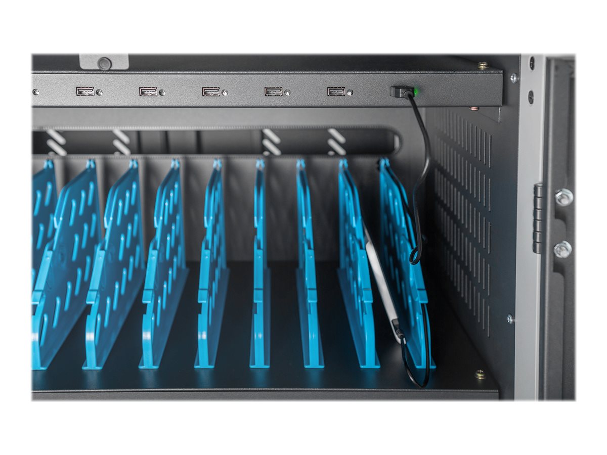 Digitus | Black | Charging Trolley 30 Notebooks / Tablets up to 16" | Pressure lock system with swiveling lever handle on the front and back door, lockable; Safety plug socket with switch on the side - Image 20