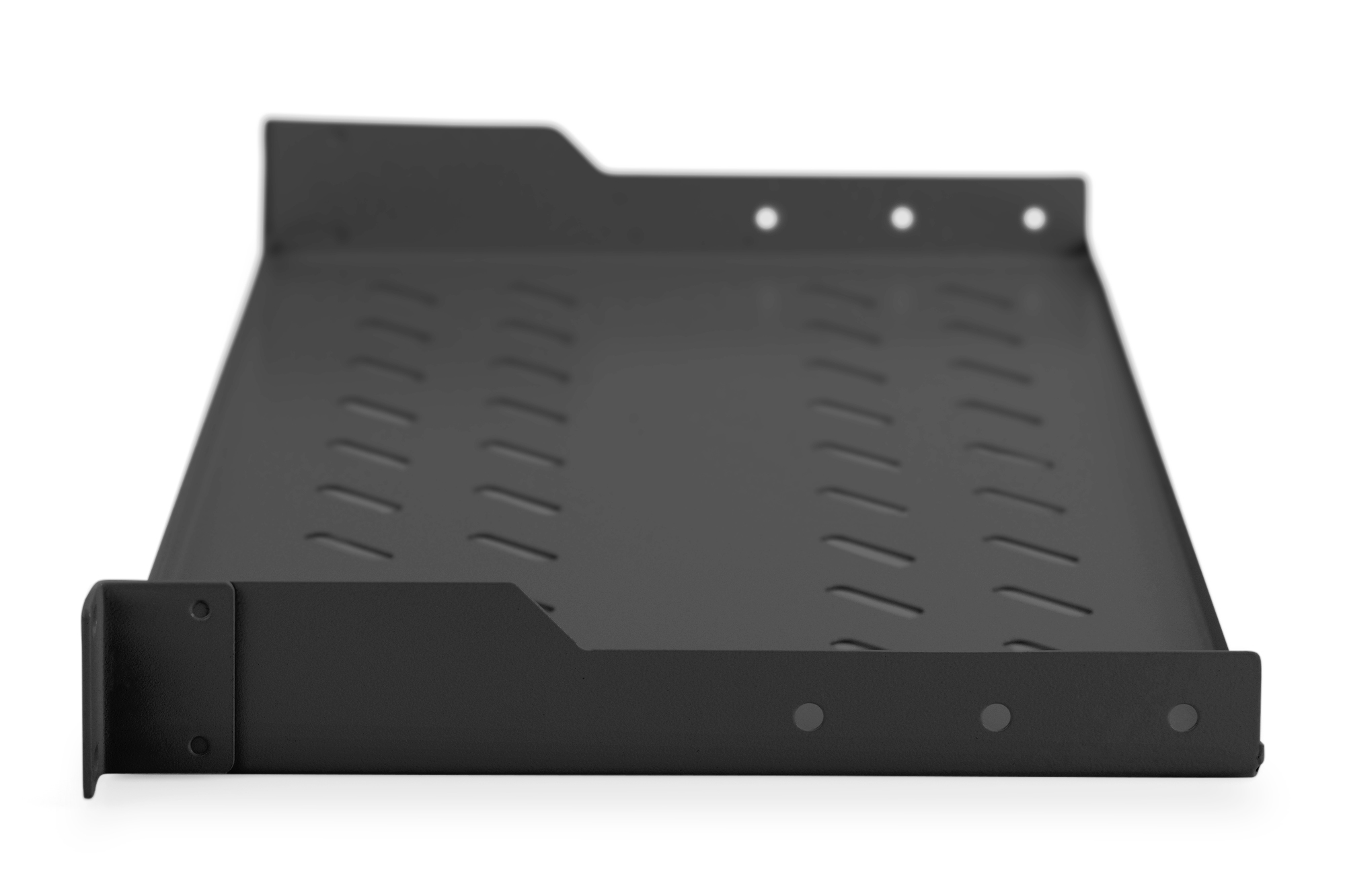 Digitus | Fixed Shelf for Racks | DN-19 TRAY-1-SW | The shelves for fixed mounting can be installed easy on the two front 483 mm (19“) profile rails of your 483 mm (19“) network- or server cabinet. Due to their stable, perforated steel sheet with a high load capacity, they are the optimal surface for components which are not 483 mm (19”) suitable | Black - Image 4