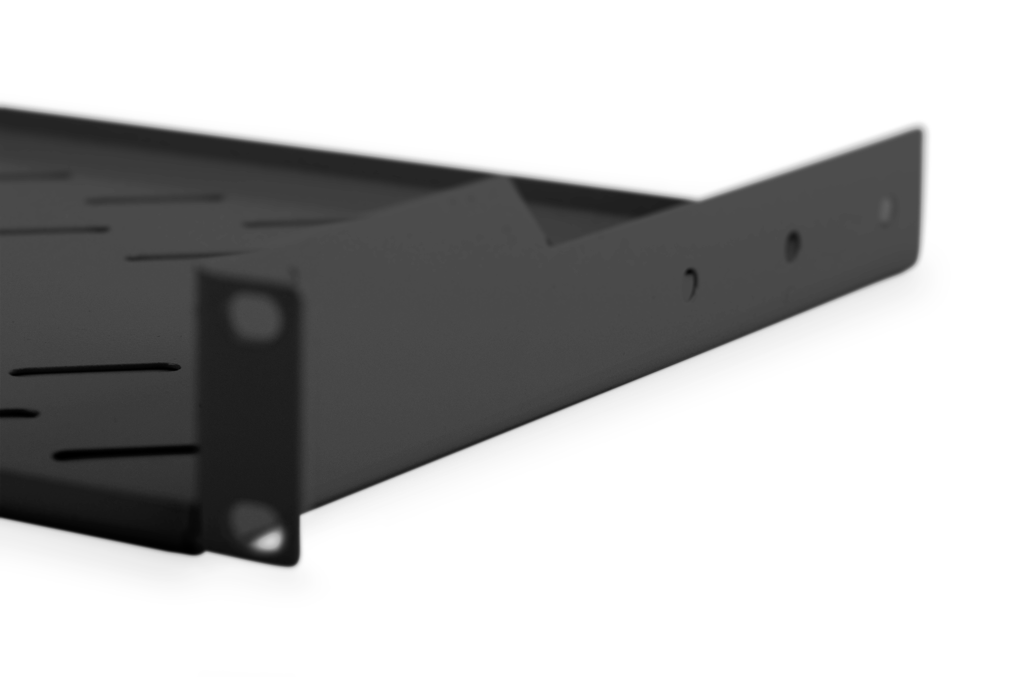 Digitus | Fixed Shelf for Racks | DN-19 TRAY-1-SW | The shelves for fixed mounting can be installed easy on the two front 483 mm (19“) profile rails of your 483 mm (19“) network- or server cabinet. Due to their stable, perforated steel sheet with a high load capacity, they are the optimal surface for components which are not 483 mm (19”) suitable | Black - Image 5