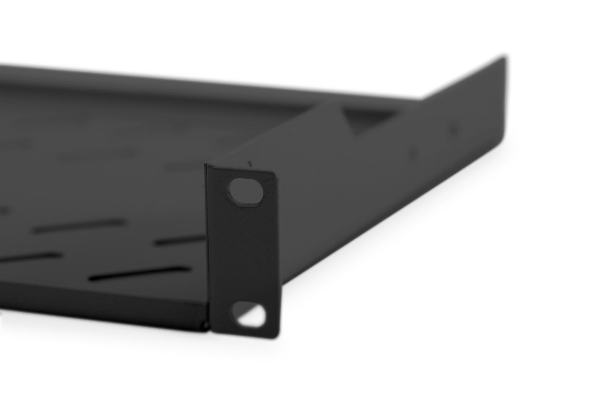 Digitus | Fixed Shelf for Racks | DN-19 TRAY-1-SW | The shelves for fixed mounting can be installed easy on the two front 483 mm (19“) profile rails of your 483 mm (19“) network- or server cabinet. Due to their stable, perforated steel sheet with a high load capacity, they are the optimal surface for components which are not 483 mm (19”) suitable | Black - Image 6