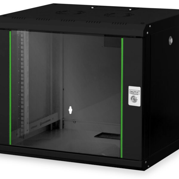 Digitus | Wall Mounting Cabinet | DN-19 09-U-SW | Black | IP protection class: IP20; Front door: Glass door, single opening; Cabinet type: Wall mounting cabinet; Equipment mounting depth min.-max.: 305-370 mm; Load capacity: 100 kg
