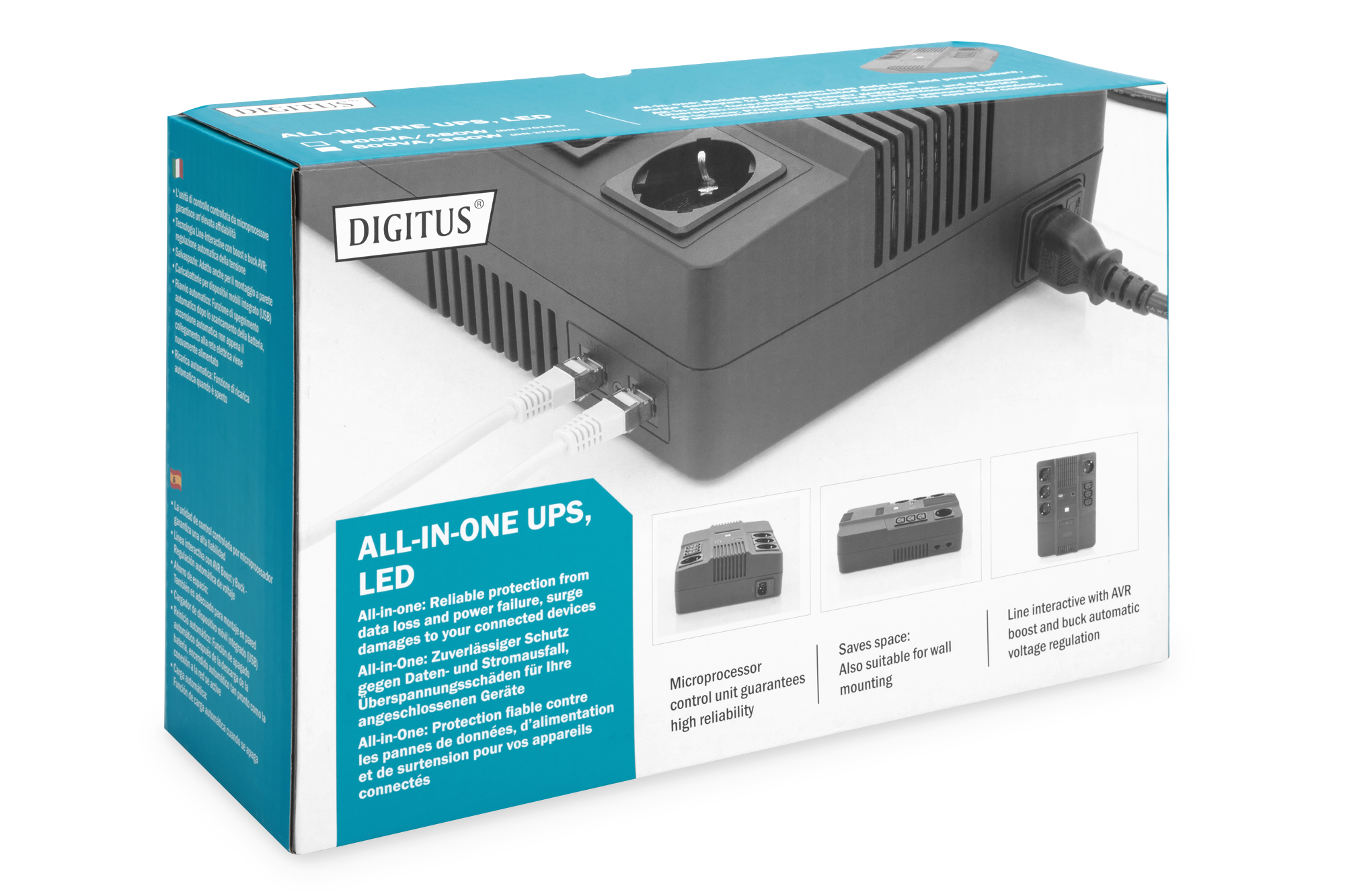 Digitus | All-in-One UPS | All-in-One UPS, 600VA/360W, LED 12V/7Ah x1, 4x CEE 7/7,3x IEC C13, USB, RJ45 | 600 VA | 360 W - Image 11
