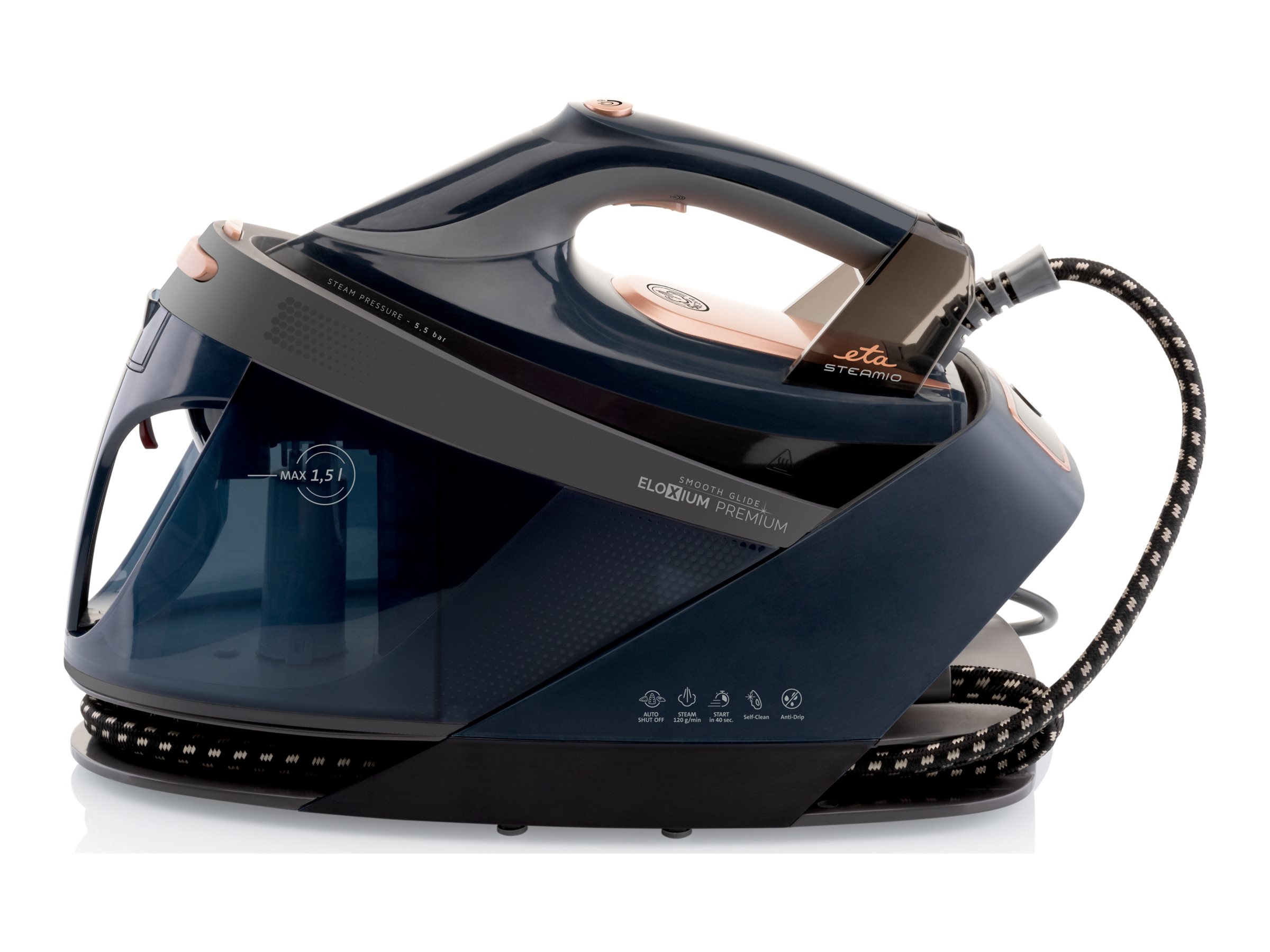 ETA | Ironing System | ETA129090000 | 2200 W | 1.5 L | 5.5 bar | Auto power off | Vertical steam function | Calc-clean function | Dark Grey - Image 2