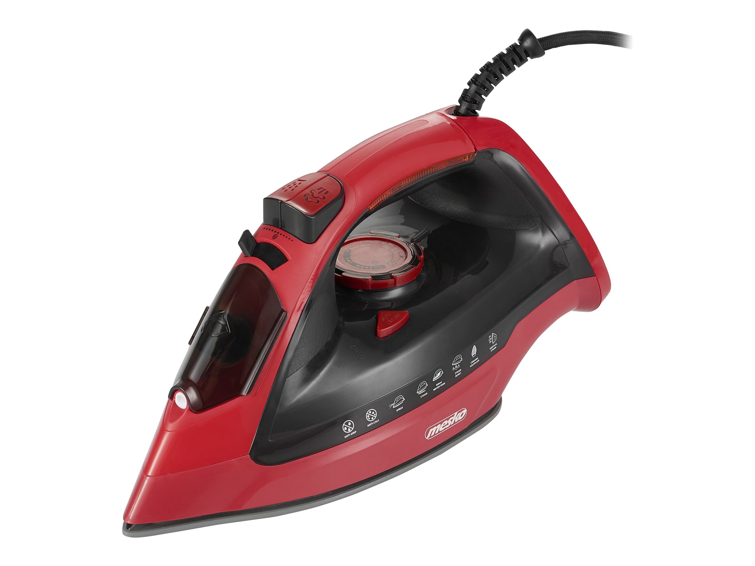 Mesko | Iron | MS 5031 | Steam Iron | 2400 W | Continuous steam 40 g/min | Steam boost performance 70 g/min | Red/Black - Image 2