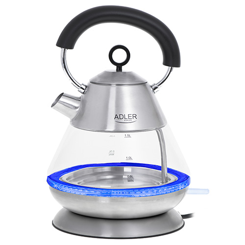 Adler | Kettle | AD 1282 | Electric | 1850 W | 1.5 L | Glass/Stainless steel | 360° rotational base | Inox