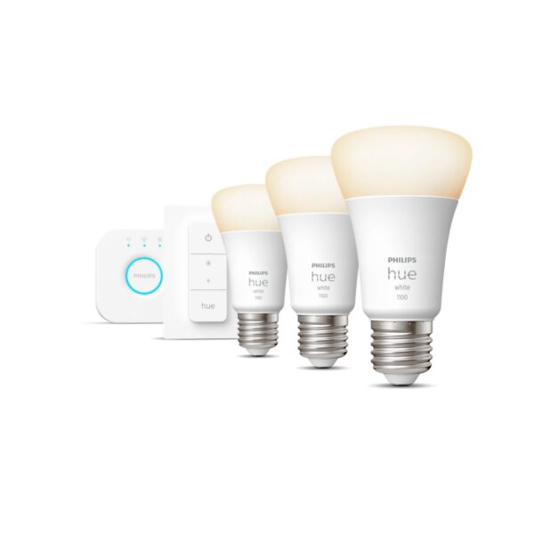 Hue W Starter Kit 9,5W A60 E27, 3pcs, Bridge, Switch | E27 | 9.5 W | Warm White 2700K | Bluetooth and Zigbee