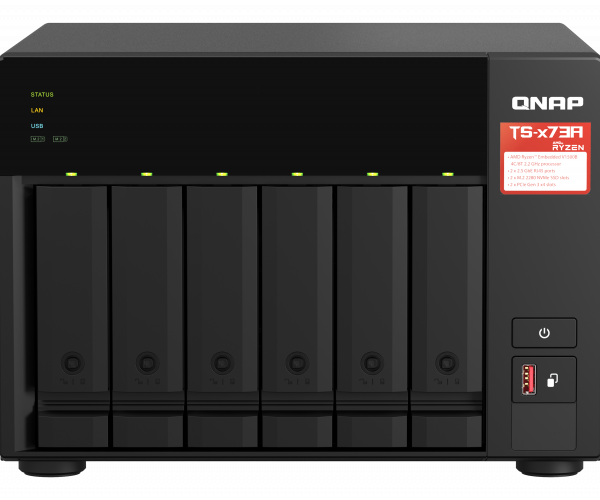 QNAP | 6-Bay QTS and QuTS hero NAS | TS-673A-8G | Up to 6 HDD/SSD Hot-Swap | AMD Ryzen | Ryzen V1500B Quad-Core | Processor frequency 2.2 GHz | 8 GB | DDR4