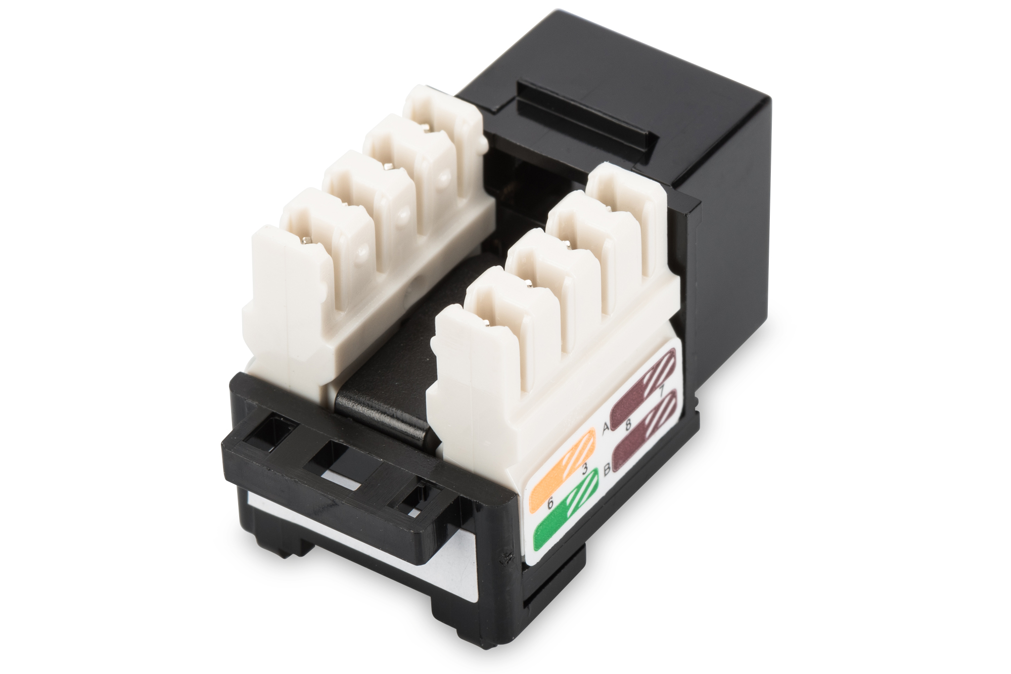 Class D CAT 5e Keystone Jack | DN-93501 | Unshielded RJ45 to LSA | Cable installation via LSA strips, color coded according to EIA/TIA 568 A & B; The Cat 5e keystone module supports transmission speeds of up to 1 GBit/s & 100 MHz in connection with cat. 5e or higher network installation cables | Black - Image 3