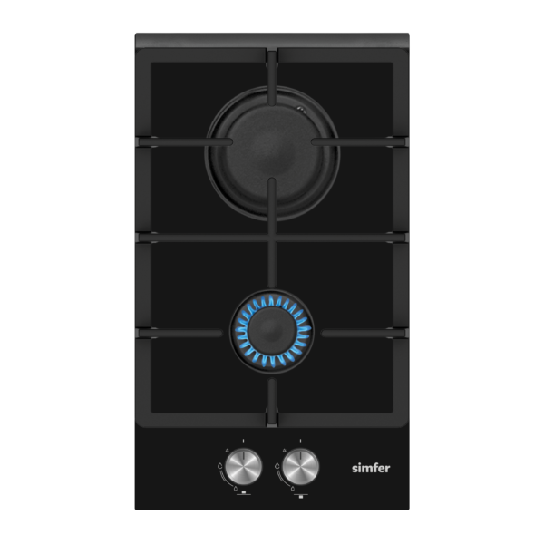 Simfer | Hob | H3.201.TGRSP | Gas on glass | Number of burners/cooking zones 2 | Rotary knobs | Black