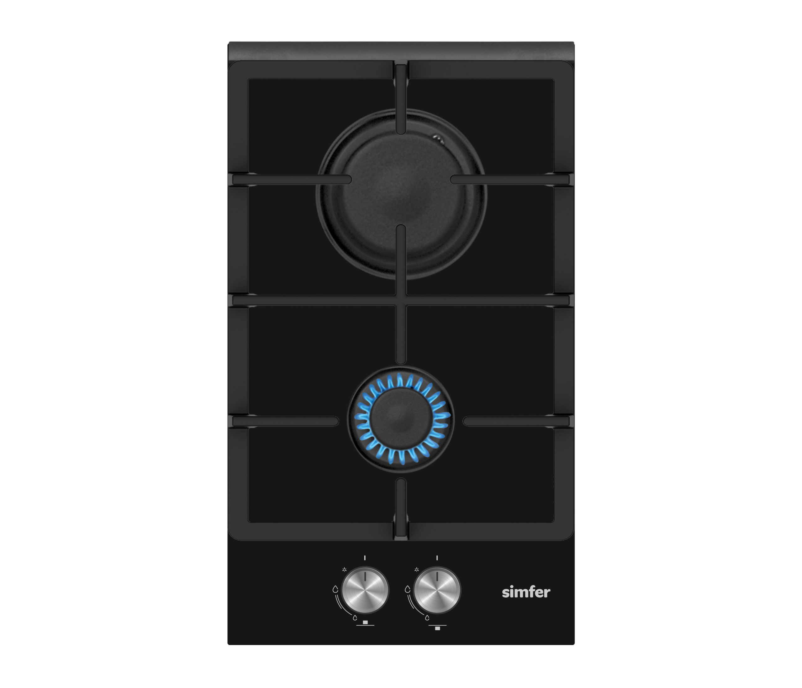 Simfer | Hob | H3.201.TGRSP | Gas on glass | Number of burners/cooking zones 2 | Rotary knobs | Black