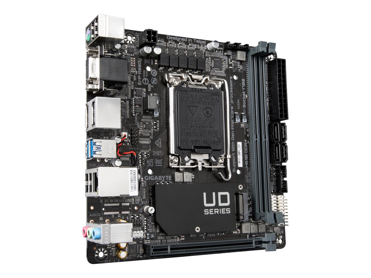 Gigabyte | H610I DDR4 1.0 M/B | Processor family Intel | Processor socket LGA1700 | DDR4 DIMM | Memory slots 2 | Supported hard disk drive interfaces SATA, M.2 | Number of SATA connectors 4 | Chipset Intel H610 Express | Mini-ITX - Image 6