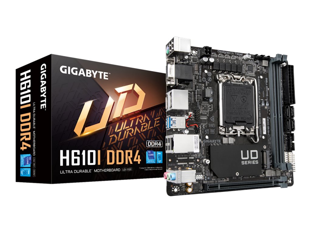 Gigabyte | H610I DDR4 1.0 M/B | Processor family Intel | Processor socket LGA1700 | DDR4 DIMM | Memory slots 2 | Supported hard disk drive interfaces SATA, M.2 | Number of SATA connectors 4 | Chipset Intel H610 Express | Mini-ITX - Image 8