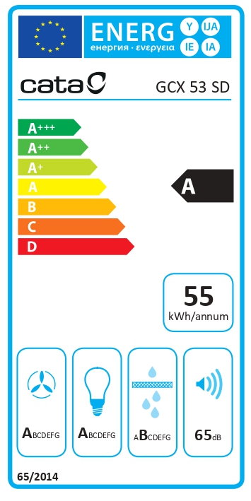 CATA | Hood | GCX 53 SD | Canopy | Energy efficiency class A | Width 53 cm | 750 m³/h | Touch Control | LED | Stainless steel/Gray glass - Image 4