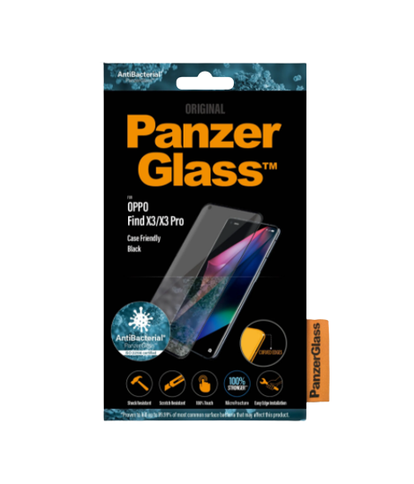 PanzerGlass | Screen protector | OPPO | Find X3/ X3 Pro/ X5 Pro | Glass | Black | Antibacterial glass; Protects the entire screen; 100% touch; Shock absorbing