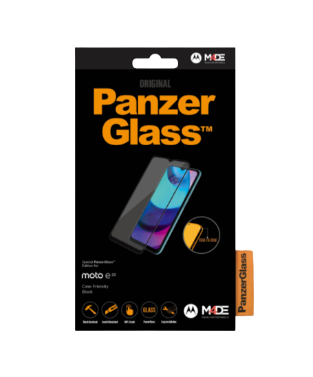 PanzerGlass | Screen protector | Motorola | Moto e20 | Glass | Black | Full frame coverage; 100% touch preservation; Rounded edges | Case friendly