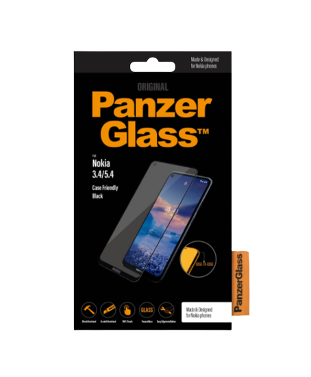 PanzerGlass | Screen protector | Nokia | 3.4/5.4 | Glass | Black | Full frame coverage; 100% touch preservation; Rounded edges | Case friendly