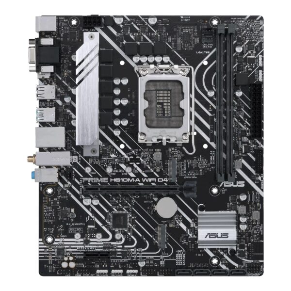Asus | PRIME H610M-A WIFI D4 | Processor family Intel | Processor socket  LGA1700 | DDR4 DIMM | Memory slots 2 | Supported hard disk drive interfaces 	SATA, M.2 | Number of SATA connectors 4 | Chipset  Intel H610 | mATX