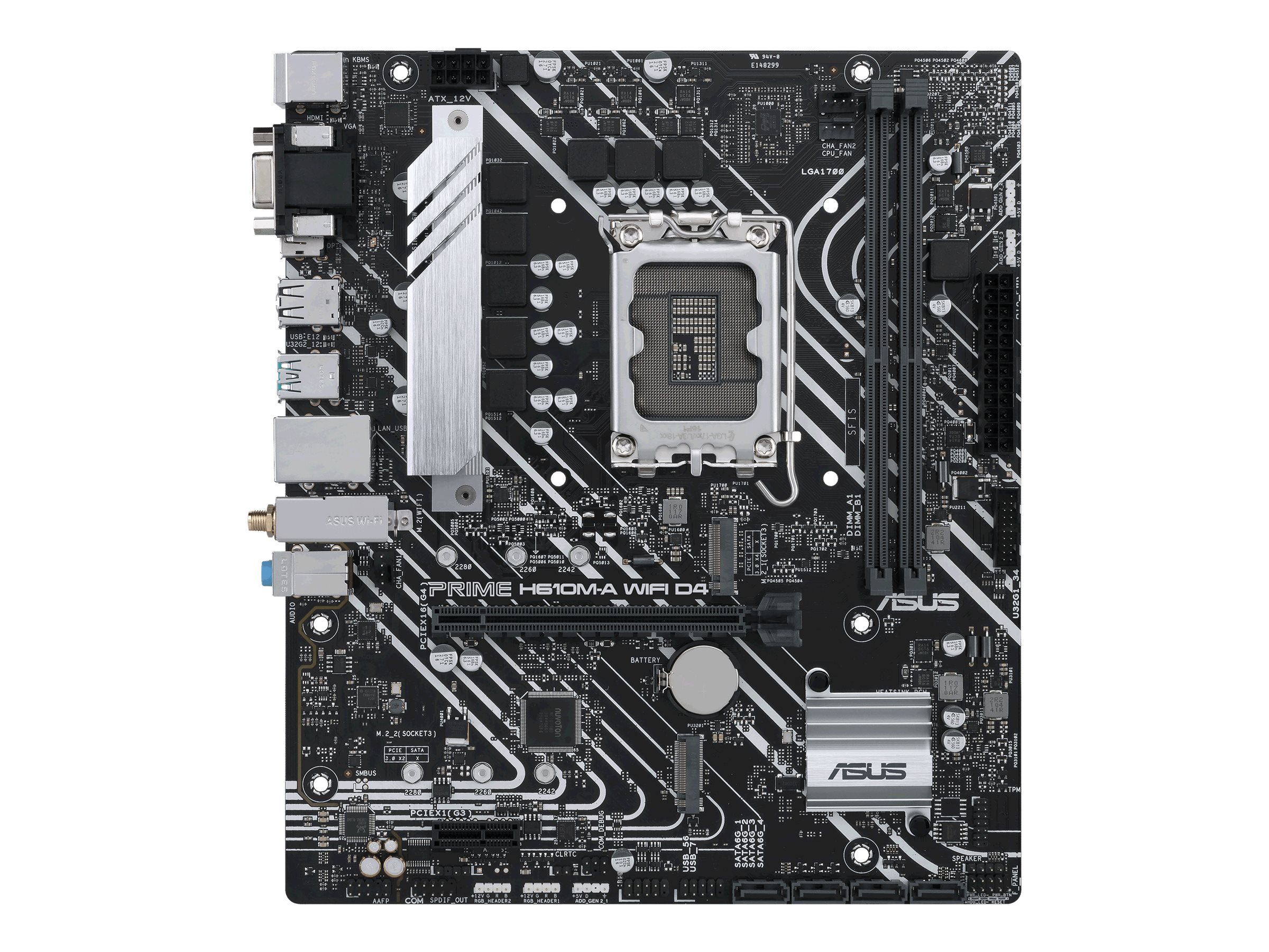 Asus | PRIME H610M-A WIFI D4 | Processor family Intel | Processor socket LGA1700 | DDR4 DIMM | Memory slots 2 | Supported hard disk drive interfaces SATA, M.2 | Number of SATA connectors 4 | Chipset Intel H610 | mATX - Image 2