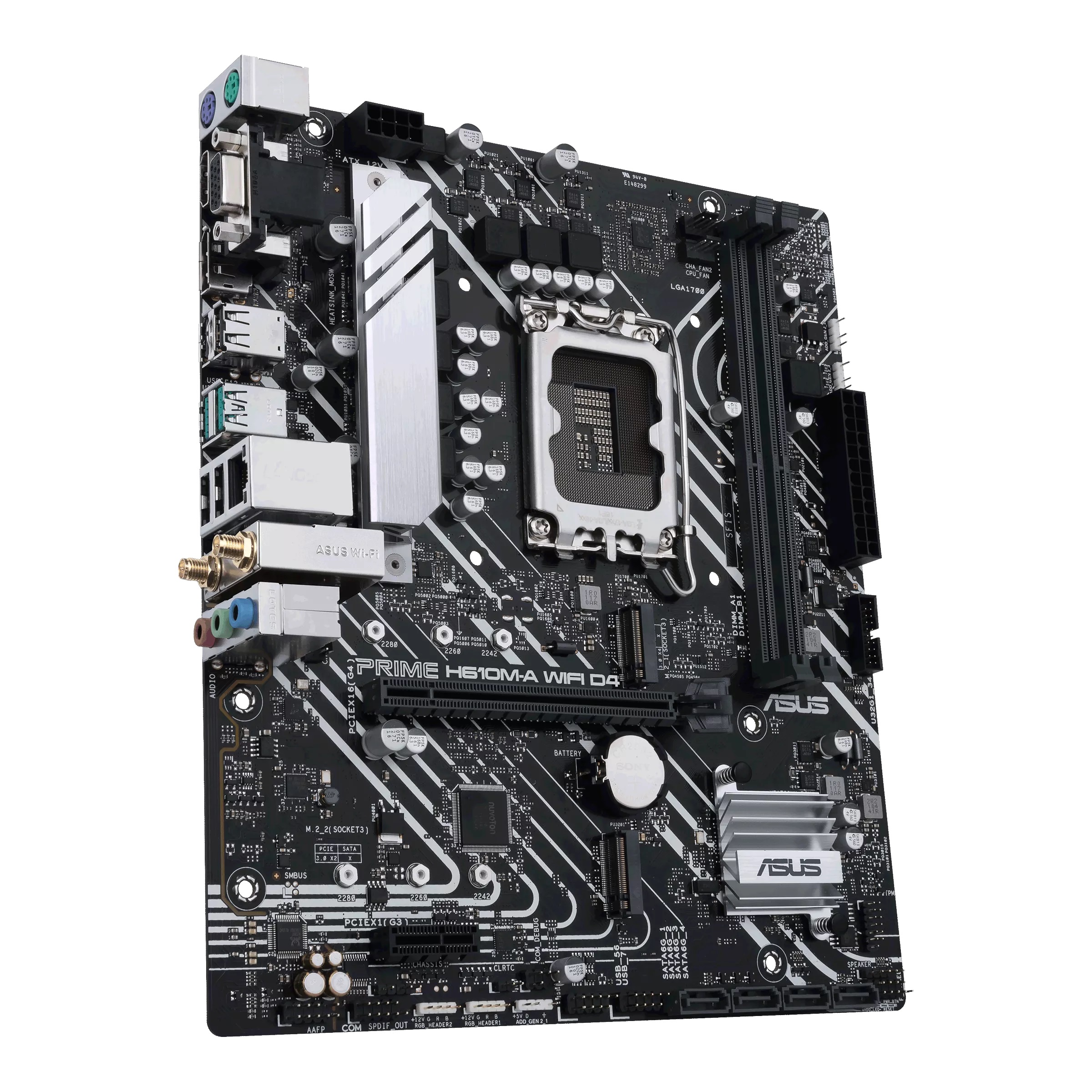 Asus | PRIME H610M-A WIFI D4 | Processor family Intel | Processor socket LGA1700 | DDR4 DIMM | Memory slots 2 | Supported hard disk drive interfaces SATA, M.2 | Number of SATA connectors 4 | Chipset Intel H610 | mATX - Image 4