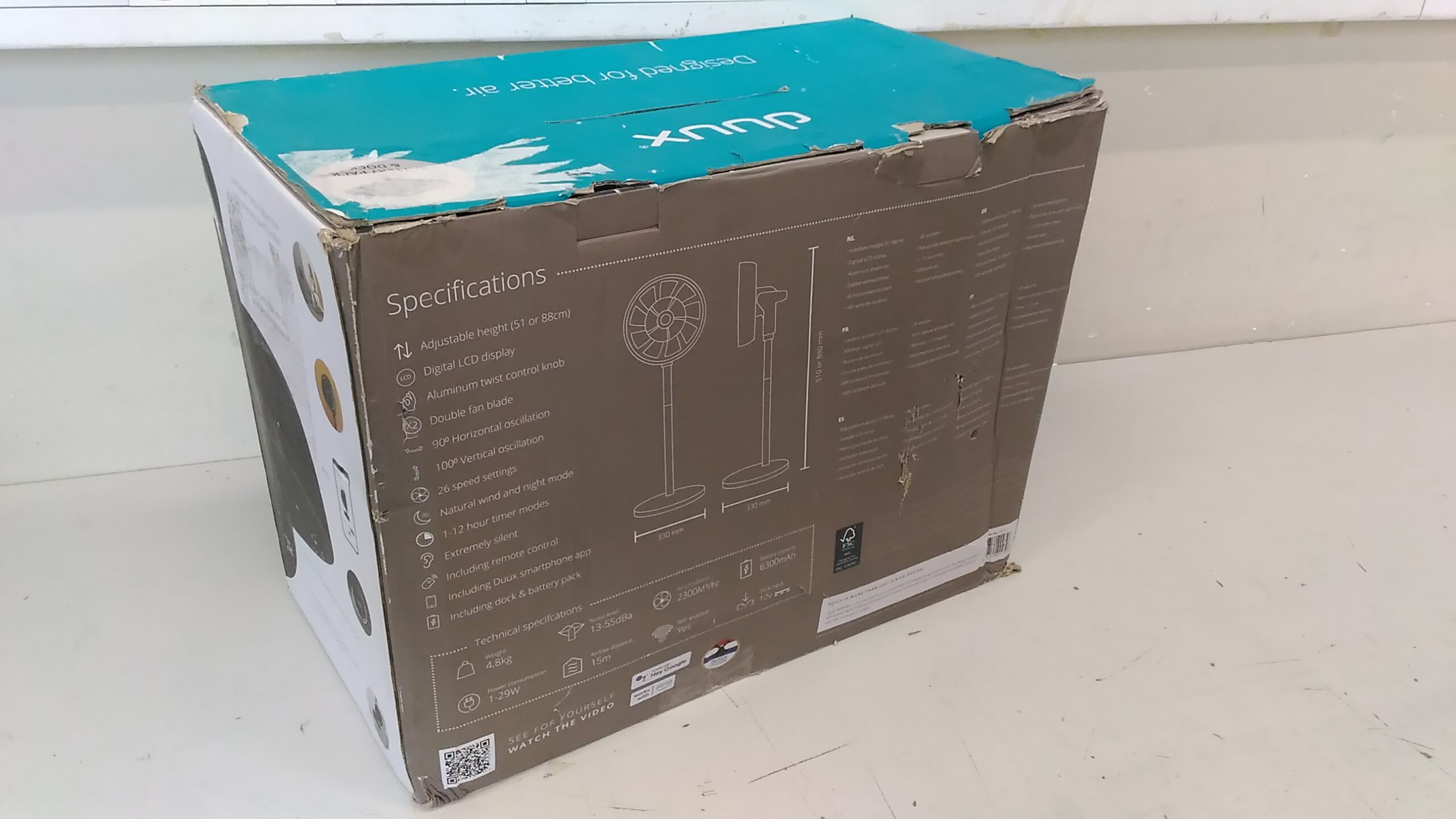 SALE OUT. SALE OUT. Duux | Smart Fan | Whisper Flex Smart Black with Battery Pack | Stand Fan | USED, DAMAGED PACKAGING, SMALL MARKS ON STAND, BATTERY NOT WORKING, CRACK ON BACK | Black | Diameter 34 cm | Number of speeds 26 | Oscillation | 2-22 W | Remote control | Timer - Image 4