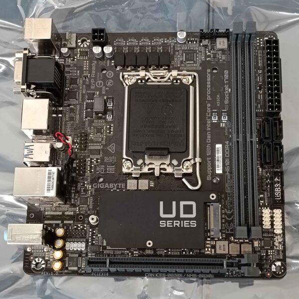 SALE OUT. Gigabyte | H610I DDR4 1.0 M/B | Processor family Intel | Processor socket  LGA1700 | DDR4 DIMM | Memory slots 2 | Supported hard disk drive interfaces 	SATA, M.2 | Number of SATA connectors 4 | Chipset Intel H610 Express | Mini-ITX | REFURBISHED WITHOUT ORIGINAL PACKAGING AND ACCESSORIES, BACKPANEL NOT INCLUDED