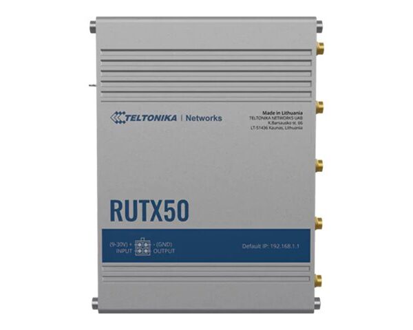 INDUSTRIAL 5G ROUTER | RUTX50 | 802.11ac | 867 Mbit/s | 10/100/1000 Mbps Mbit/s | Ethernet LAN (RJ-45) ports 5 | Mesh Support Yes | MU-MiMO Yes | 5G | Antenna type Internal