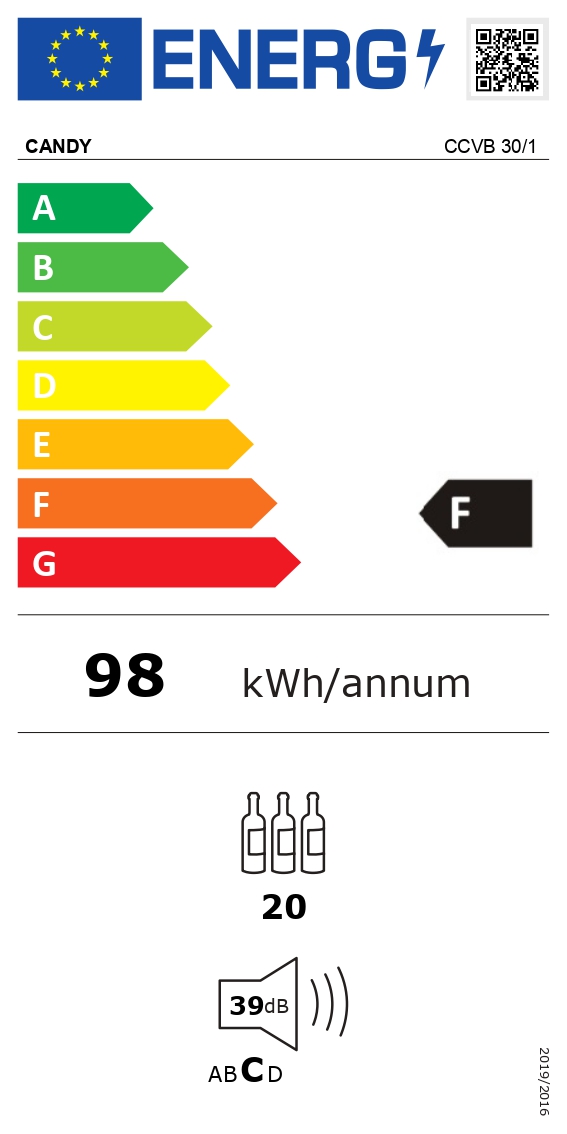 Candy | Wine Cooler | CCVB 30/1 | Energy efficiency class F | Built-in | Bottles capacity 20 | Black - Image 9