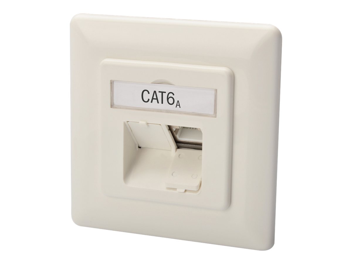 Digitus CAT 6A Class EA network outlet,shielded,2xRJ45,LSA pure white, flush mount, horizontal cable install. | CAT 6A Class EA network outlet, shielded