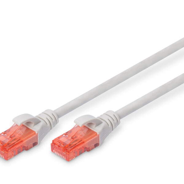 CAT 6 U-UTP | Patch cord | PVC AWG 26/7 | Transparent red colored plug for easy identification of Category 6 (250 MHz) | Grey | 1 m | Modular RJ45 (8/8) plug